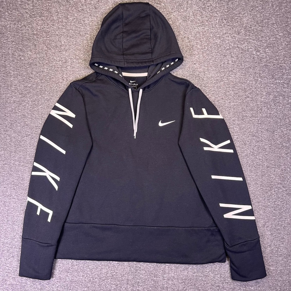 Nike Black Hoodie with White Logo and Sleeve Lettering